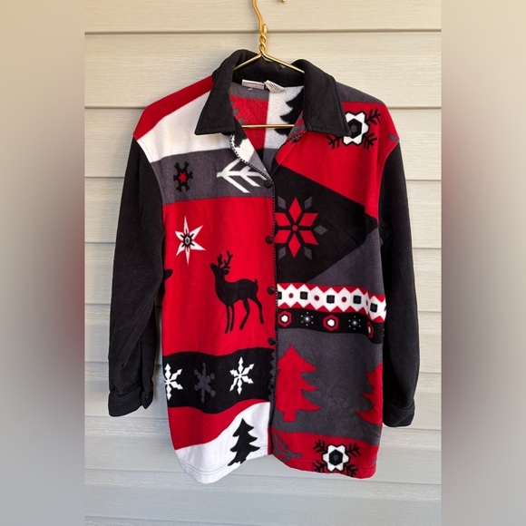 CAPACITY vintage 90s fleece holiday button down shirt jacket winter oversized S - Picture 5 of 12